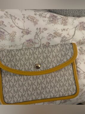 Michael Kors Beige Logo Crossbody with Yellow Trim